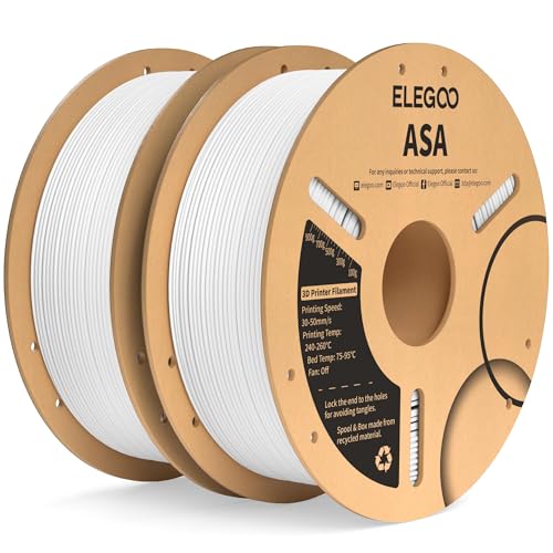 ELEGOO ASA Filament 1.75mm White 2KG, UV & Weather Resistant 3D Printer Filament Perfect for Outdoor Functional Parts, Dimensional Accuracy +/- 0.02mm, 2 Pack 1kg Spool (2.2lbs)