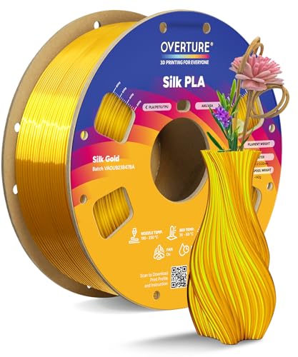 OVERTURE Silk PLA Filament 1.75mm, Metallic Shine Filament, 1kg Silk Gold