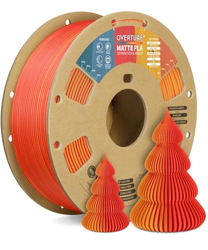 OVERTURE Dual Color Matte PLA 3D Printer Filament 1.75mm, Matte PLA 1kg Cardboard Spool (2.2lbs), Dimensional Accuracy +/- 0.02 mm (Matte Orange-Red)