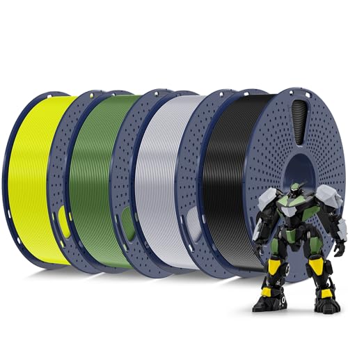 SUNLU PETG Filament 1.75mm 4KG Bundle, Less Stringing and Good Layer Adhesion, Individually Vacuum Packed, 3D Printer Filament 4kg, 1kg per Spool, Pack of 4, 4 Colors, Black+Olive Green+Silver+Yellow