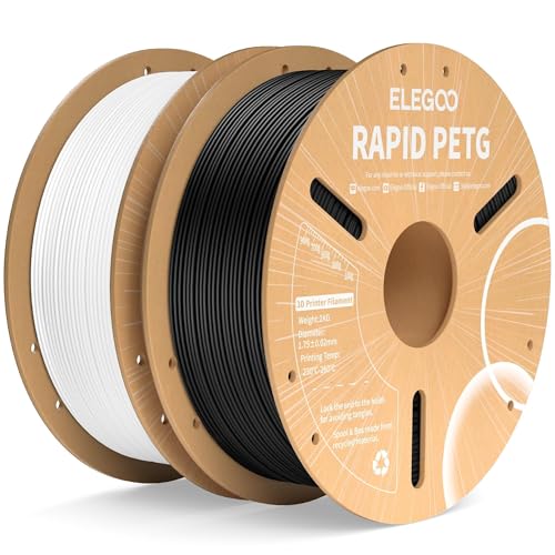 ELEGOO Rapid PETG Filament 1.75mm Black & White 2KG, High Speed 30-600mm/s 3D Printer Filament Dimensional Accuracy +/- 0.02 mm, 1kg Cardboard Spool(2.2lbs) Fits for Most FDM 3D Printers
