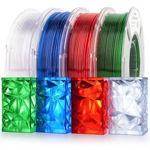AMOLEN 3D Printer Filament Bundle, PETG Filament 1.75mm,Transcucent Clear/White,Red,Green,Blue Filament,PETG Transparent Filament with Light Transmission Feature,250g x 4 Spools Set