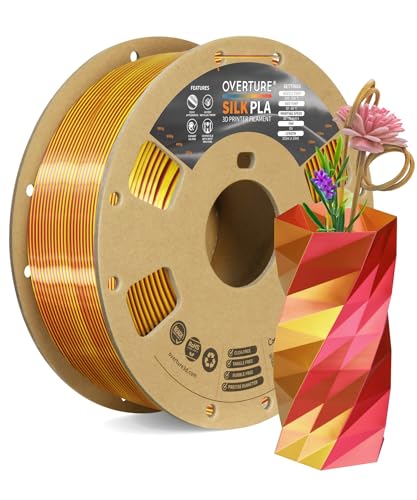 OVERTURE Silk PLA Dual Color Filament 1.75mm, Bi-Color Shiny PLA Finish, Smooth & Glossy, 1kg Spool (2.2lbs), Ideal for Cosplay Jewelry & Home Decor (Silk Magenta-Gold)