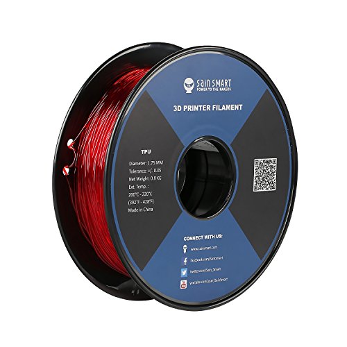 SainSmart - 101-90-163 Red Flexible TPU 3D Printing Filament, 1.75 mm, 0.8 kg, Dimensional Accuracy +/- 0.05 mm