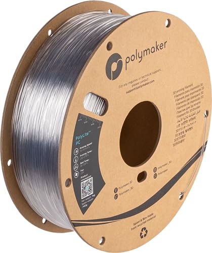 Polymaker PC Filament 1.75mm, Clear Polycarbonate Filament 1.75mm 1kg Cardboard Spool - PolyLite Transparent PC Filament, Strong & Tough & Heat Resistant 1.75mm 3D Printer Polycarbonate Filament