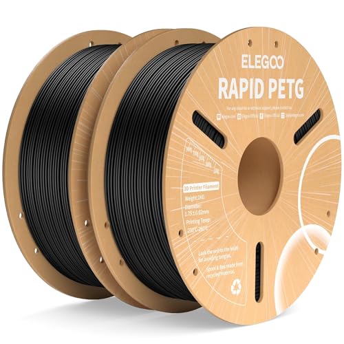 ELEGOO Rapid PETG Filament 1.75mm Black 2KG, High Speed Up to 600mm/s 3D Printer Filament Dimensional Accuracy +/- 0.02 mm, 1kg Cardboard Spool(2.2lbs) Fits for Most FDM 3D Printers