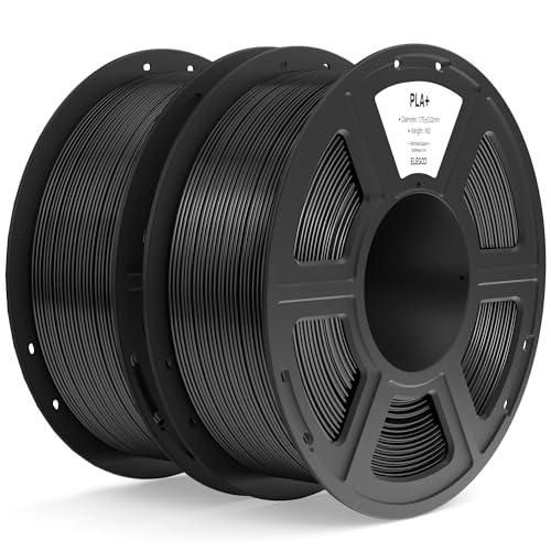 ELEGOO PLA+ Filament 1.75mm Black 2KG, High Toughness PLA Plus 3D Printer Filament Dimensional Accuracy +/- 0.02mm, 2pcs 1kg Spool(2.2lbs) Fits for Most FDM 3D Printers