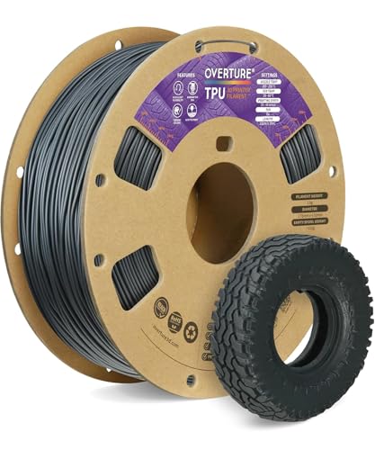 OVERTURE TPU Filament 1.75mm Flexible Roll, 95A Soft 3D Printer Filament, 1kg Spool (2.2 lbs), Fit Most FDM Printer (TPU Space Gray)