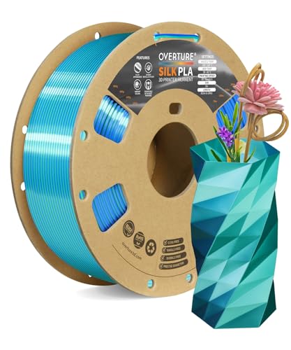 OVERTURE Silk PLA Dual Color Filament 1.75mm, Bi-Color Shiny PLA Finish, Smooth & Glossy, 1kg Spool (2.2lbs), Ideal for Cosplay Jewelry & Home Decor (Silk Green-Blue)