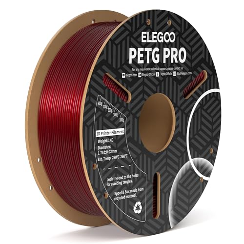 ELEGOO PETG PRO Filament 1.75mm Burgundy Red Translucent, Tough 3D Printer Filament Dimensional Accuracy +/- 0.02 mm, 1kg Cardboard Spool(2.2lbs) Fits for Most FDM 3D Printers