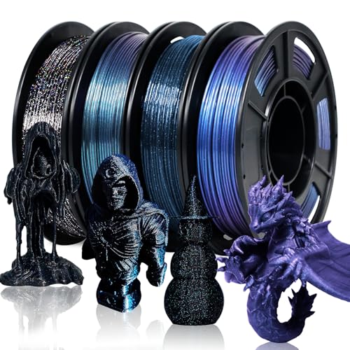 YOUSU 3D Printer Filament Galaxy PETG Filament 1.75mm +/- 0.02mm,Glow in The Dark Laser Chameleon Series 3D Printing Filament Bundle,Multi Color Filament 250g X 4 Color Pack