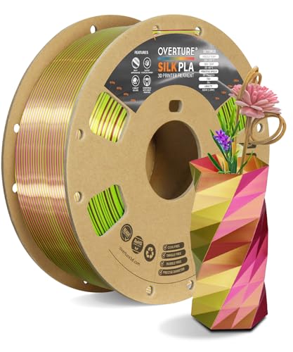 OVERTURE Silk PLA Dual Color Filament 1.75mm, Bi-Color Shiny PLA Finish, Smooth & Glossy, 1kg Spool (2.2lbs), Ideal for Cosplay Jewelry & Home Decor (Silk Green-Magenta)