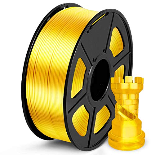 SUNLU Silk PLA Filament 1.75mm, Neatly Wound Shiny PLA 3D Printer Filament, Dimensional Accuracy +/- 0.02mm, Fit Most 3D Printers, Good Vacuum Packaging, 1kg Spool(2.2lbs), 330 Meters, Silky Gold