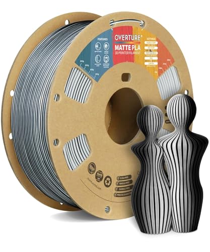 OVERTURE Dual Color Matte PLA 3D Printer Filament 1.75mm, Matte PLA 1kg Cardboard Spool (2.2lbs), Dimensional Accuracy +/- 0.02 mm (Matte Black-White)
