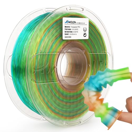 AMOLEN TPU 3D Printer Filament, Transparent Multicolor Rainbow TPU 1.75mm, Color Change Flexible Soft TPU 3D Printing Filament Supports High Speed, 1kg Spool(2.2lbs), Blue Green Orange