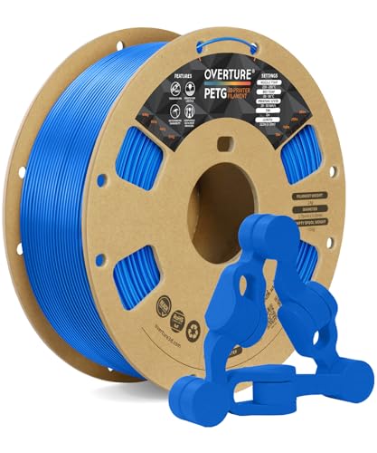 OVERTURE PETG 3D Printer Filament 1.75mm, Neatly Wound Durable PETG 1kg Spool (2.2lbs), Strong Toughness Filament, Dimensional Accuracy +/- 0.02mm, Fit Most FDM Printers (Digital Blue)