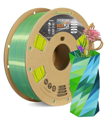 OVERTURE Silk PLA Dual Color Filament 1.75mm, Bi-Color Shiny PLA Finish, Smooth & Glossy, 1kg Spool (2.2lbs), Ideal for Cosplay Jewelry & Home Decor (Silk Blue-Yellow)