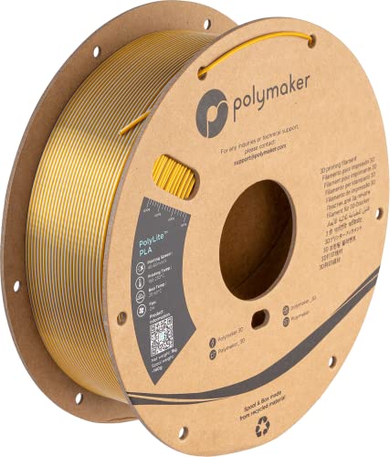 Polymaker Dual Color Silk PLA Filament 1.75mm Gold-Silver, Coextrusion Shiny PLA 3D Printer Filament Dichromatic 1kg - Silk Filament 1.75 PLA 2 Colors, Dimensional Accuracy +/- 0.03mm (Crown)