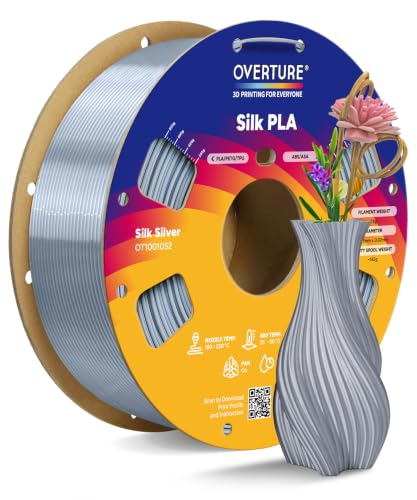 OVERTURE Silk PLA Filament 1.75mm, Metallic Shine Filament, 1kg Silk Silver