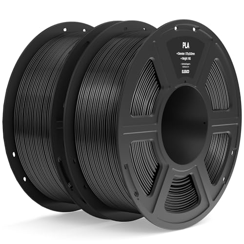 ELEGOO PLA Filament 1.75mm Black 2KG, 3D Printer Filament Dimensional Accuracy +/- 0.02mm, 2pcs 1kg Spool(2.2lbs) Fit Most FDM 3D Printers