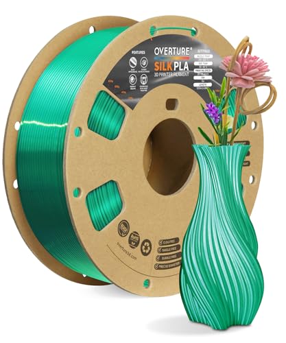 OVERTURE Silk PLA Filament 1.75mm, Clog-Free Shiny, Metallic Shine 3D Printer Filament, 1kg Spool (2.2lbs), Ideal for Cosplay Jewelry & Home Decor (Silk Green)
