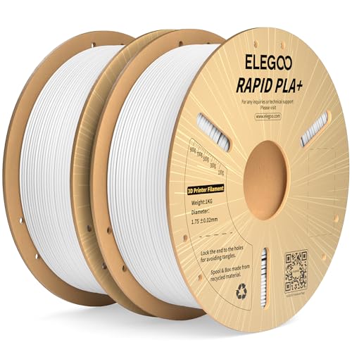 ELEGOO Rapid PLA Plus Filament 1.75mm White 2KG, PLA+ 3D Printer Filament for 600 mm/s High Speed Printing, Dimensional Accuracy +/- 0.02 mm, 2 Pack 1kg Spool(2.2lbs)