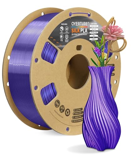 OVERTURE Silk PLA Filament 1.75mm, Clog-Free Shiny, Metallic Shine 3D Printer Filament, 1kg Spool (2.2lbs), Ideal for Cosplay Jewelry & Home Decor (Silk Purple)