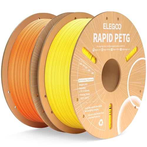 ELEGOO Rapid PETG Filament 1.75mm Yellow & Orange 2KG, High Speed 600mm/s 3D Printer Filament Dimensional Accuracy +/- 0.02 mm, 1kg Cardboard Spool(2.2lbs) Fits for Most FDM 3D Printers
