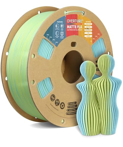 OVERTURE Dual Color Matte PLA 3D Printer Filament 1.75mm, Matte PLA 1kg Cardboard Spool (2.2lbs), Dimensional Accuracy +/- 0.02 mm (Matte Light Blue-Yellow)