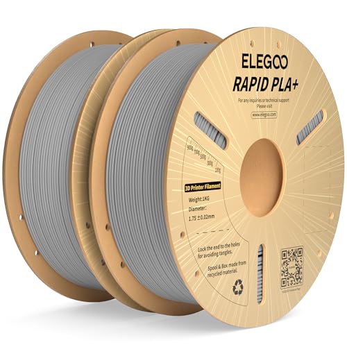 ELEGOO Rapid PLA Plus Filament 1.75mm Gray 2KG, PLA+ 3D Printer Filament for 600 mm/s High Speed Printing, Dimensional Accuracy +/- 0.02 mm, 2 Pack 1kg Cardboard Spool(2.2lbs)