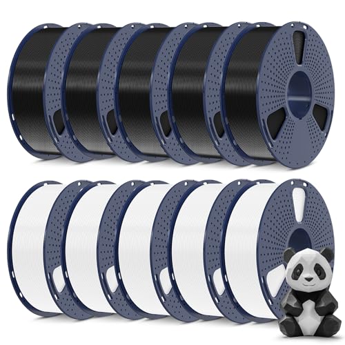 SUNLU 3D Printer Filament Bundle 10KG, PLA Plus Filament 1.75mm, Neatly Wound PLA+ Filament for Most 3D Printer, 2 Colors, 1kg Spool, Black * 5 Spools & White 5 Spools