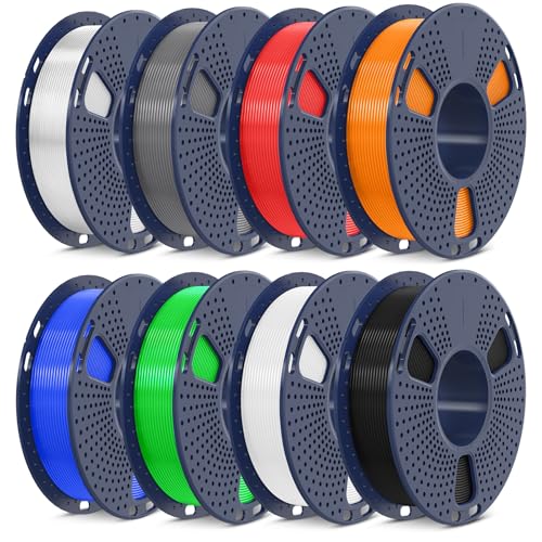 SUNLU 250g PLA Filament 1.75mm Bundle,3D Printer Filament Bundle Multicolor, Neatly Wound PLA Filament, Individually Vacuum Packed,250g Spool,8 Rolls,Black+White+Grey+Transparent+Red+Blue+Orange+Green