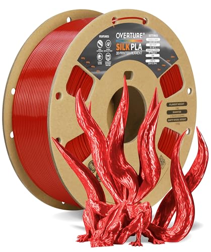 OVERTURE Silk PLA Filament 1.75mm, Clog-Free Shiny, Metallic Shine 3D Printer Filament, 1kg Spool (2.2lbs), Ideal for Cosplay Jewelry & Home Decor (Silk Christmas Red)