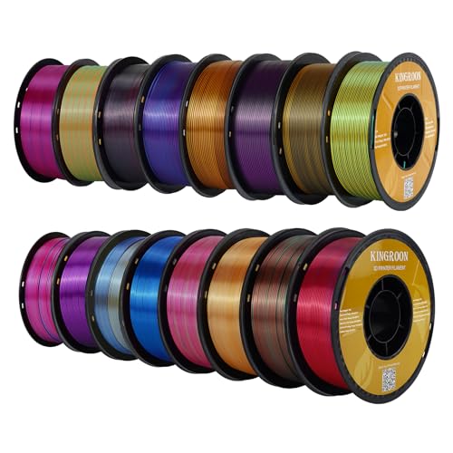 Kingroon 16KG Silk PLA 3D Printer Filament Bundle Dual Color Triple Color Pla Filament 1.75mm Multicolor Filament for Most FDM 3D Printer, 1KG X 16 Spools