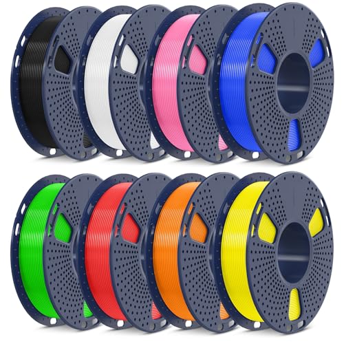 SUNLU High Speed PLA Filament Mini Pack, 30mm/s - 600mm/s Print Range, High Flow Speedy 3D Printer PLA Filament Bundle, 250g/Spool, Black+White+Green+Blue+Red+Orange+Yellow+Pink