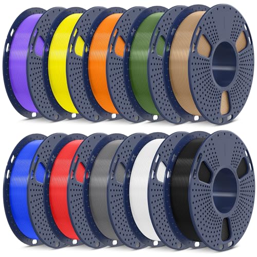SUNLU 3D Printer Filament Pack, 0.25kg Each Spool, Total 2.5kg, Mini Spool, PLA Plus Filament 1.75mm, 10 Packs, Black+White+Grey+Red+Blue+Yellow+Olive Green+Orange+Purple+Burlywood