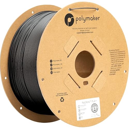 Polymaker 3kg PLA+ 3D Printer Filament 1.75mm, Black PLA Plus Filament Satin Surface - PolyTerra Tough PLA + 3D Printing Filament Black 3kg Roll