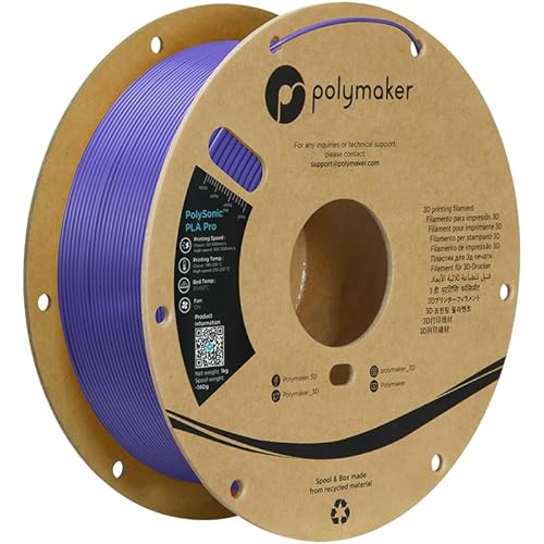Polymaker High Speed PLA Pro Filament 1.75mm, Purple PolySonic PLA Pro 3D Printing Filament 1kg - Stronger Fast Printing 3D Printer Filament Compatible with Most Printers